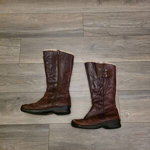 KEEN Bern Baby Bern Size 9 Boots Knee High Cognac Leather Shearling Faux Fur